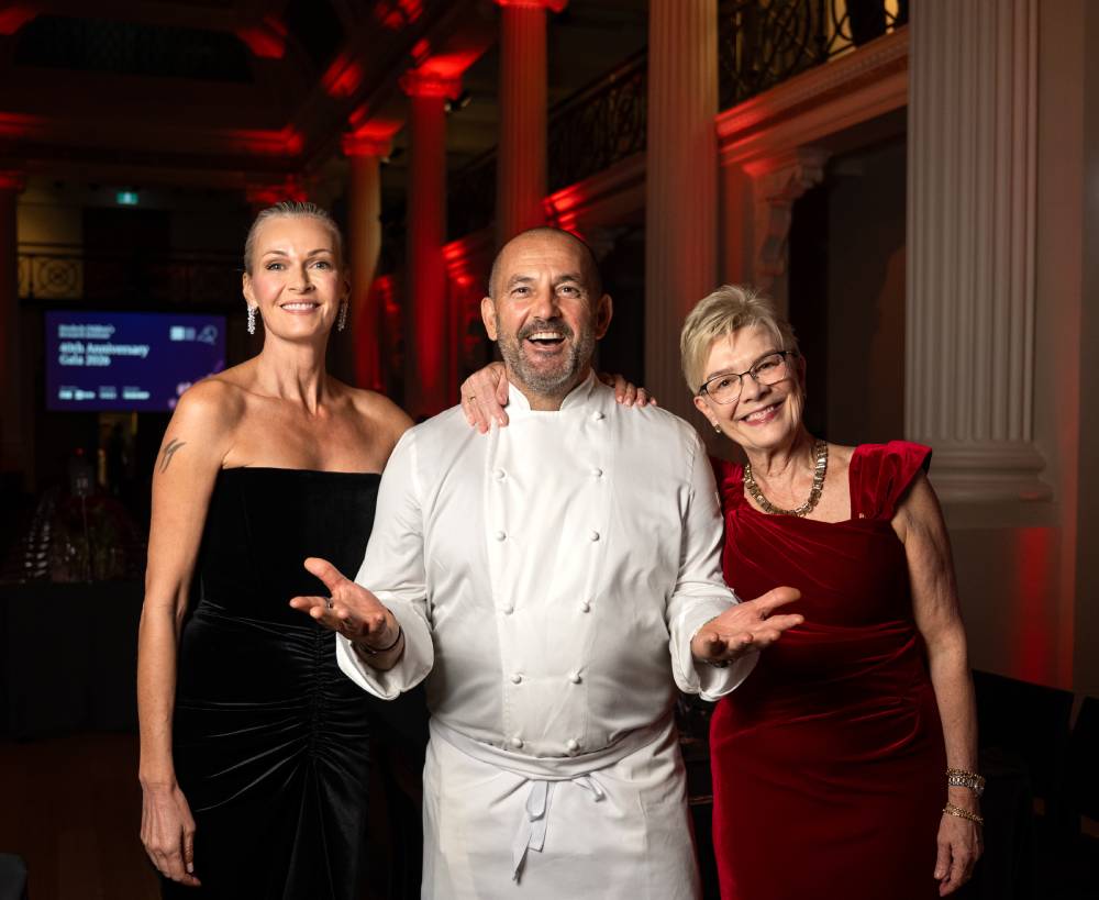 MCRI Co-Chair Sarah Murdoch, renowned chef Guillaume Brahimi and MCRI Director Kathryn North AC. 
